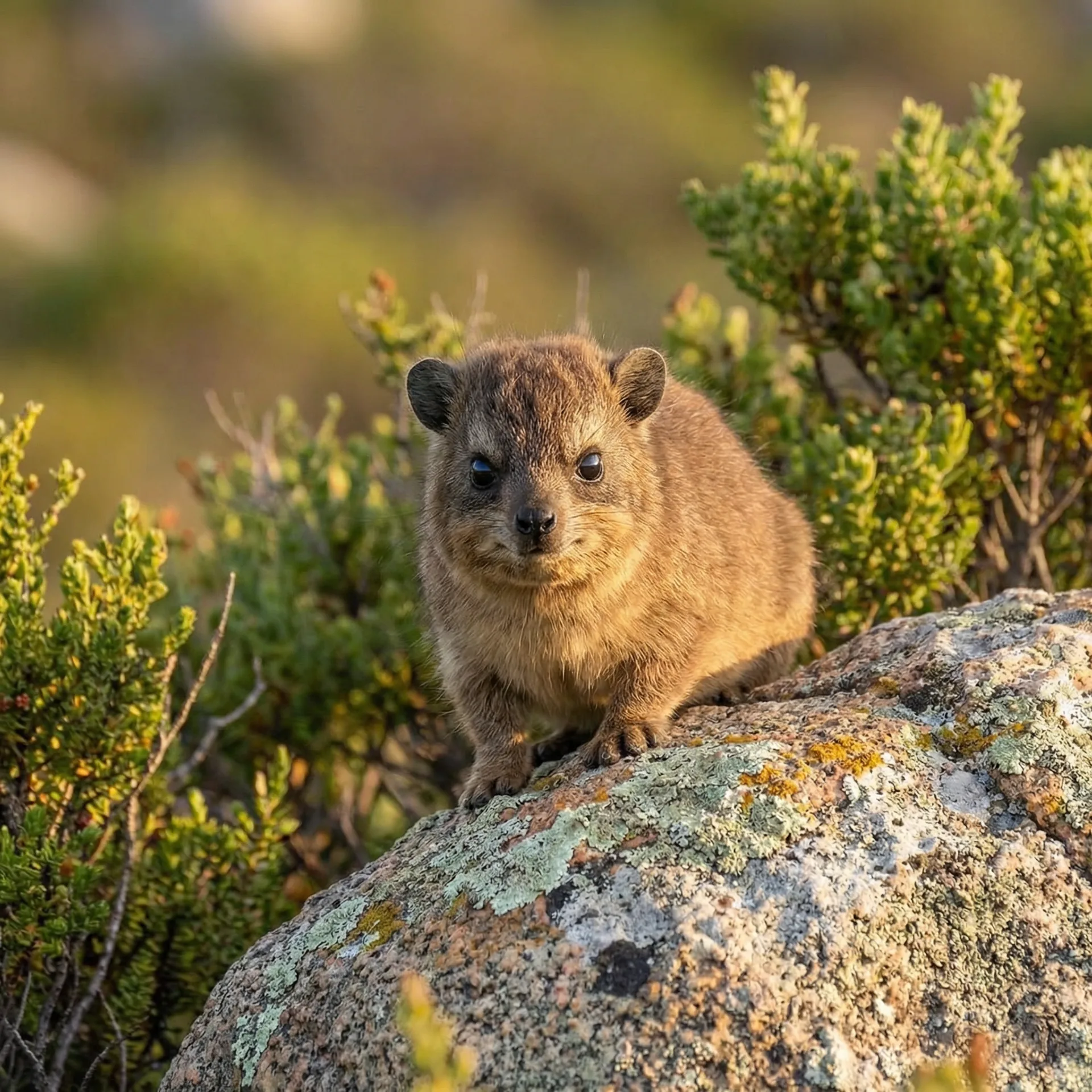 A tiny baby dassie on a large rock
