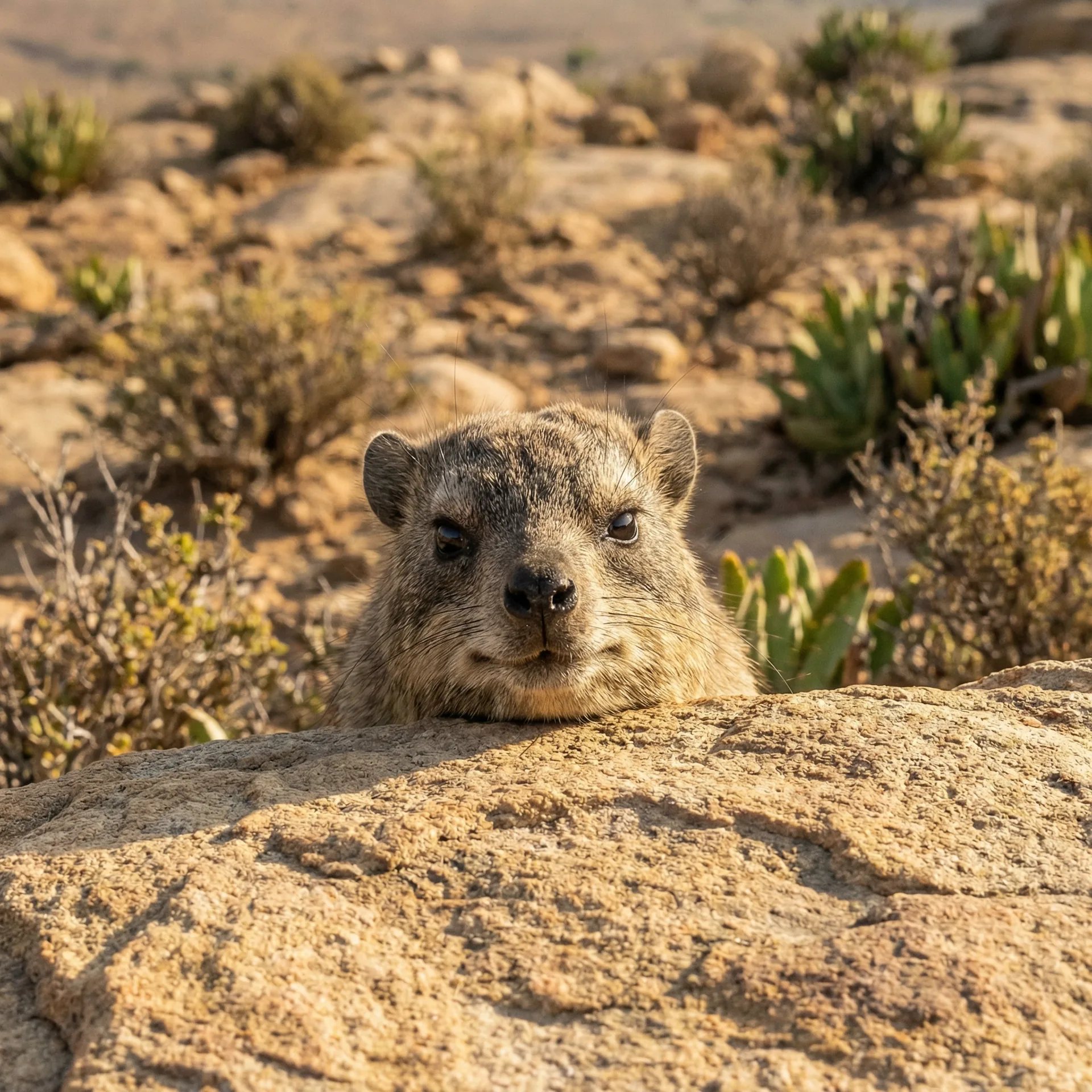 A dassie peering over a rock with devastating judgement