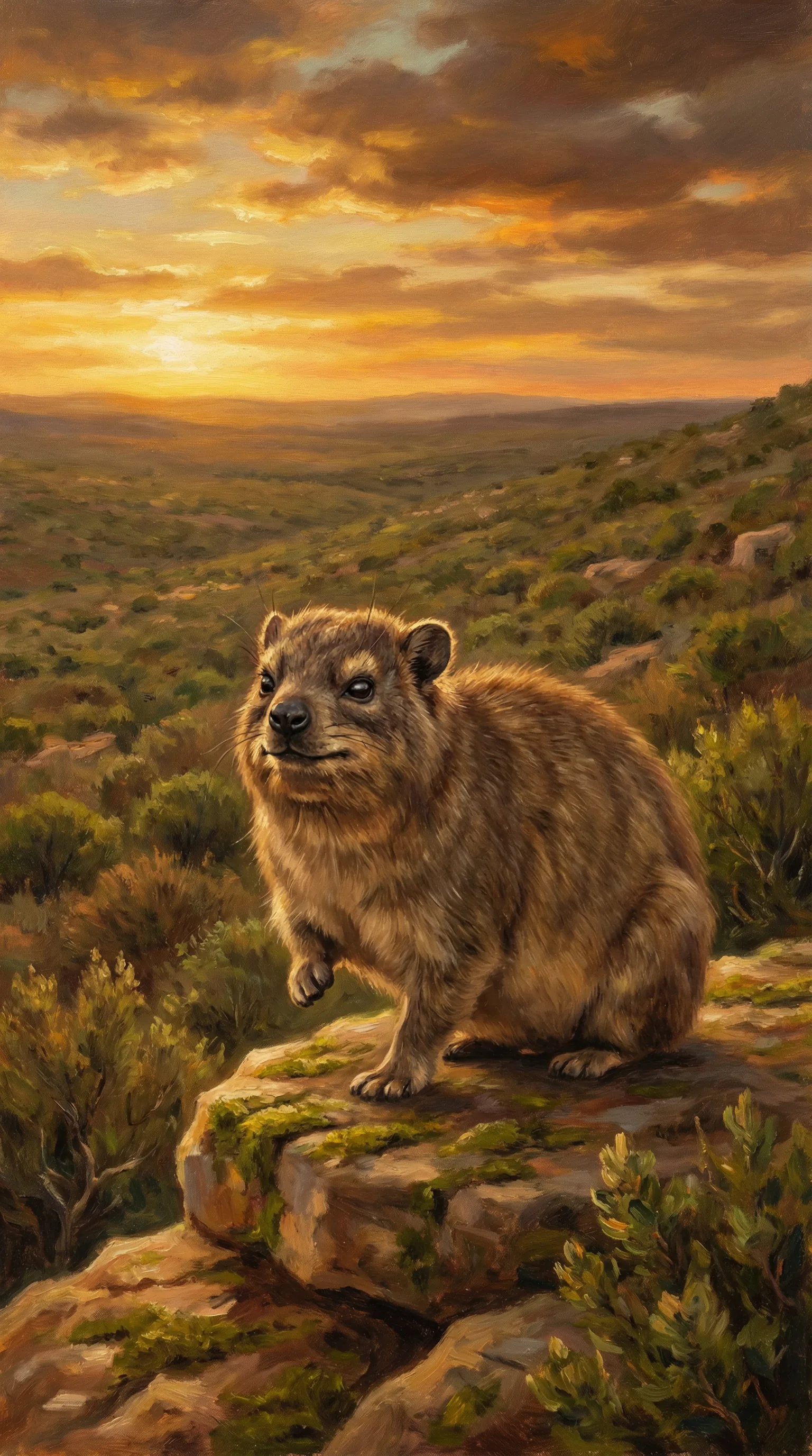 A contemplative dassie at sunset